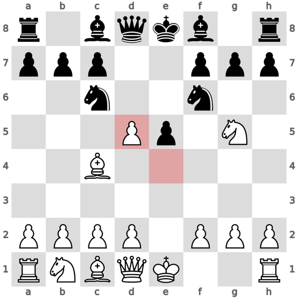 We answer d5 by
  capturing the pawn with our own pawn and counterattacking their knight.