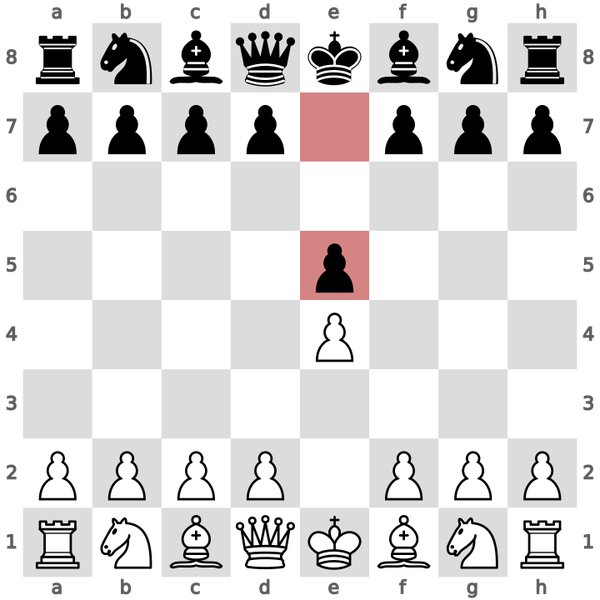 The extremely common
  king's pawn opening, where your opponent meets you in the middle. This is also
  known as The Open Game.