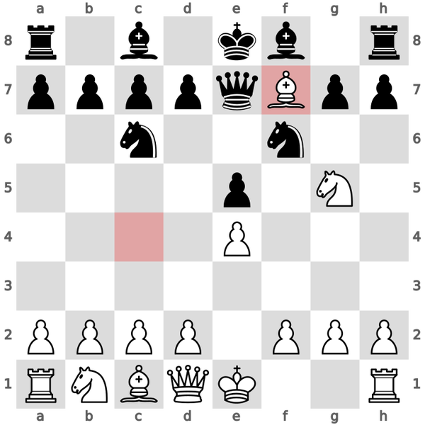 The bishop captures on f7 and forces the king over to d8.