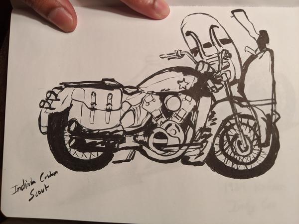 Drawing of an Indian Scout motorcycle