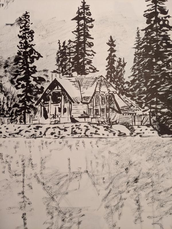 Drawing of a winter cabin